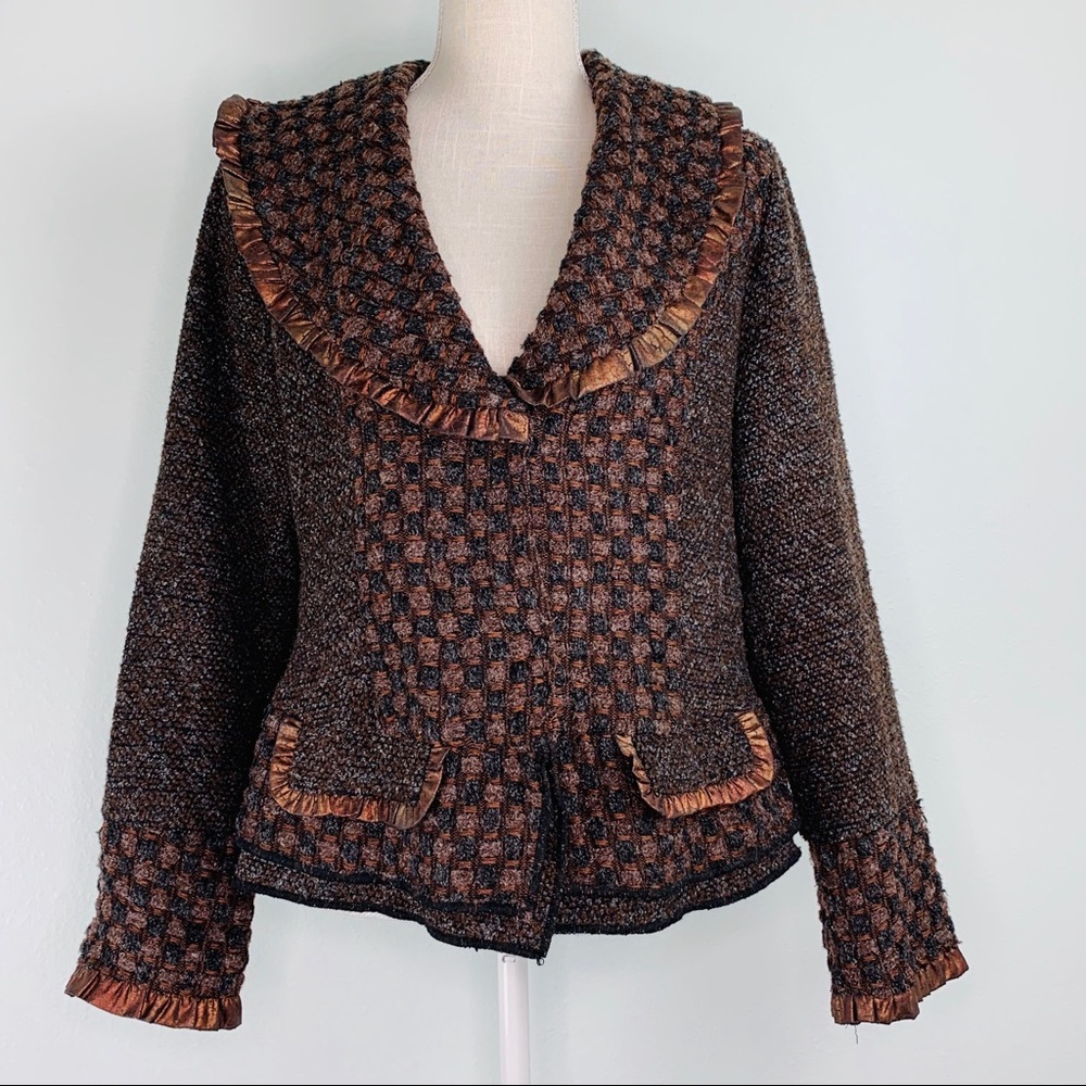 Aris. A Brown Textured Suit Jacket Sz M